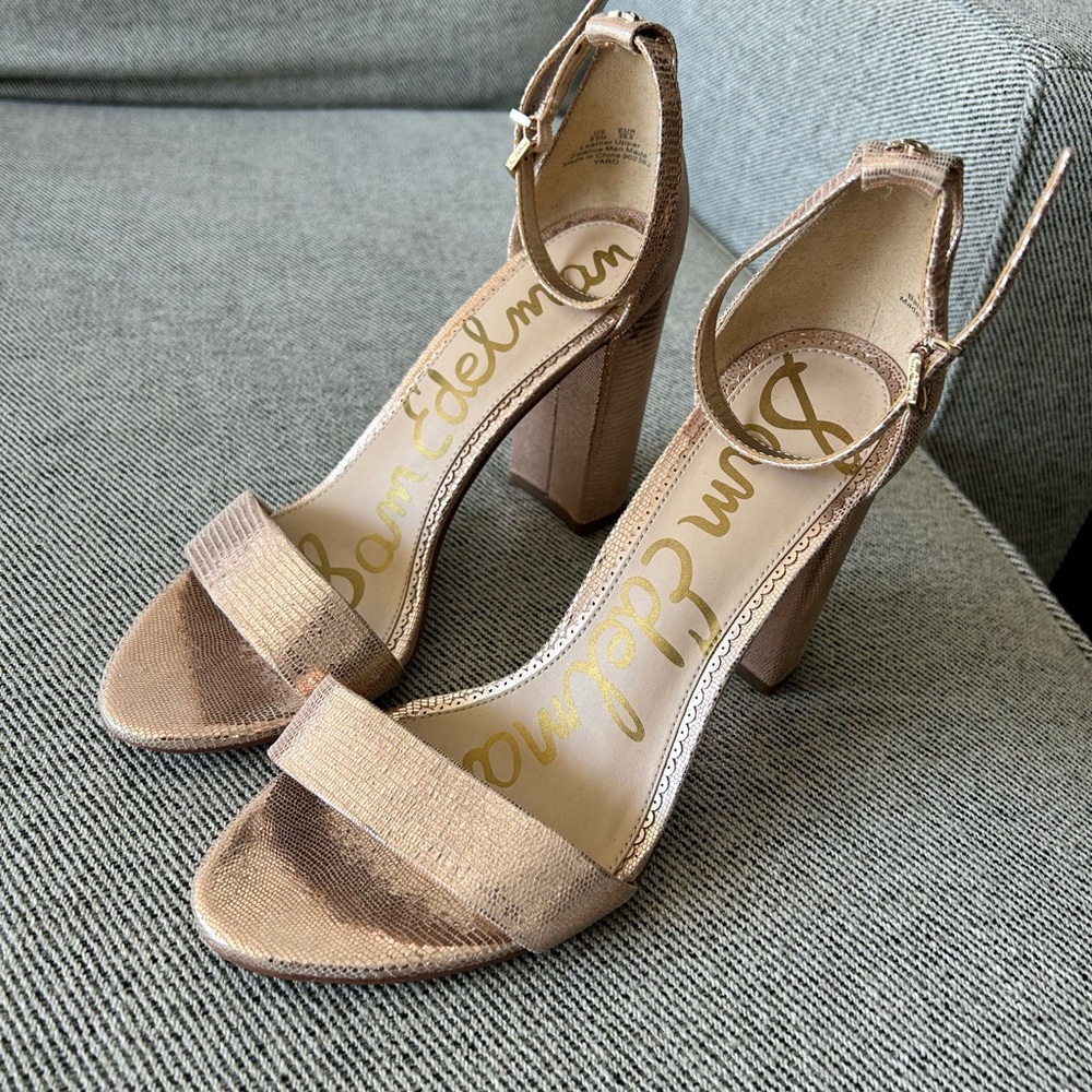 Sam Edelman Metallic Tan Block Heel Sandals